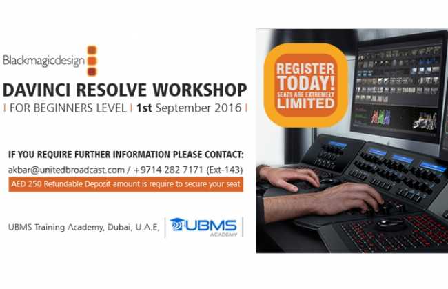 DaVinci Resolve workshop coming to Dubai