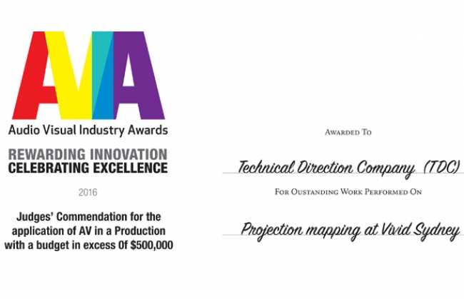 AVIA recognises TDC for its work at Vivid Sydney