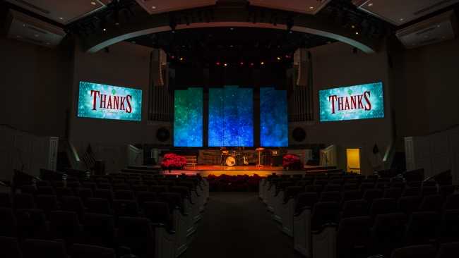 A custom solution hoisted at First Baptist