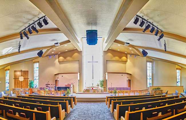Asymmetrical loudspeaker array helps give Taylor Chapel new life